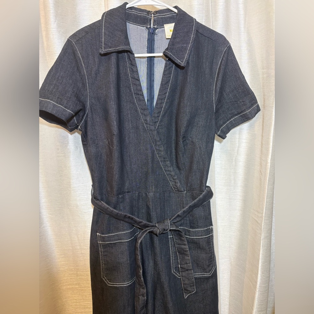Maeve Anthropologie Colette Wrap Jumpsuit Ponte Denim Blue 10 - Picture 10 of 14